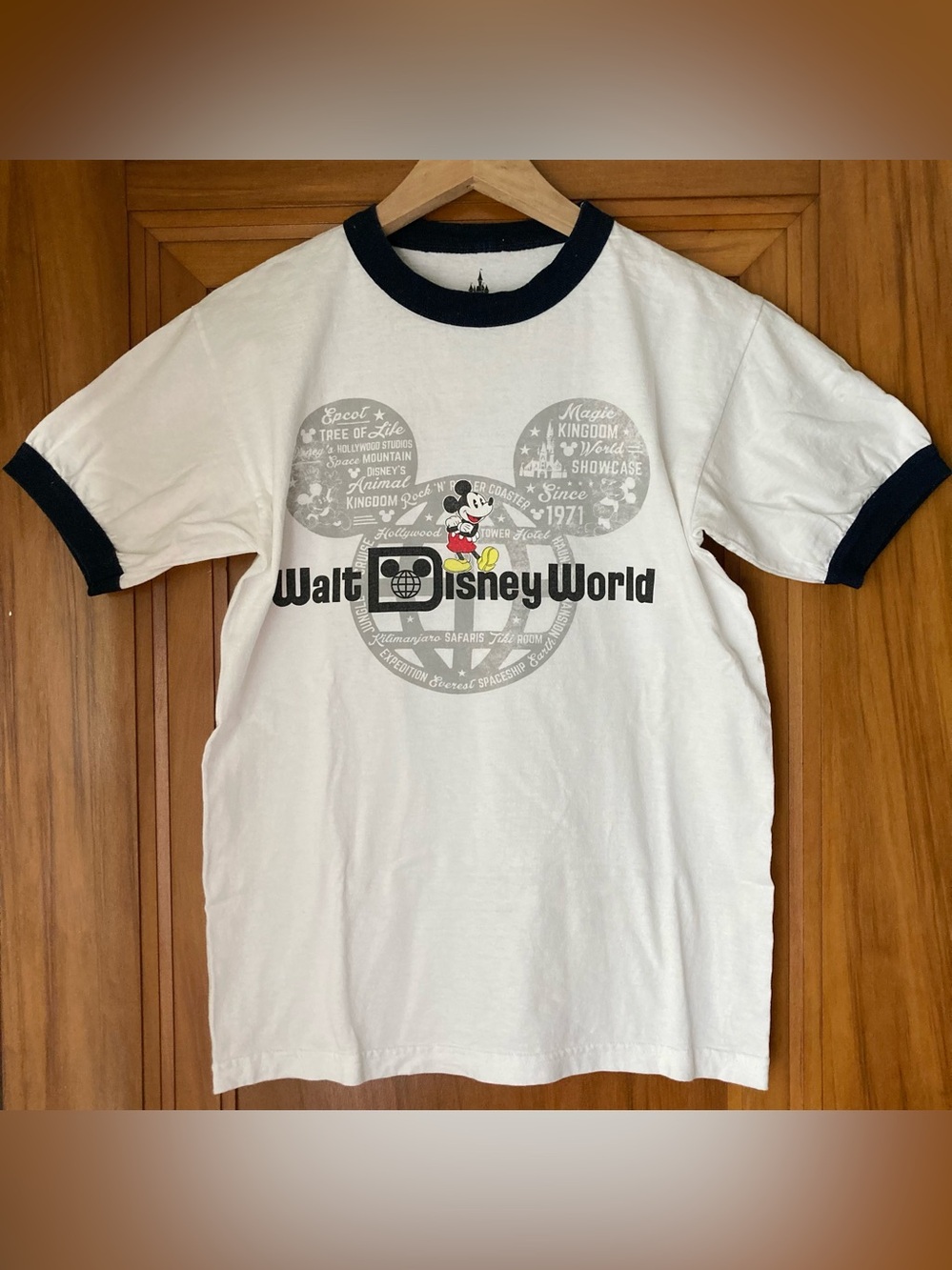Disney Parks / White Ringer Tee with blue Trim and Mickey Graphic